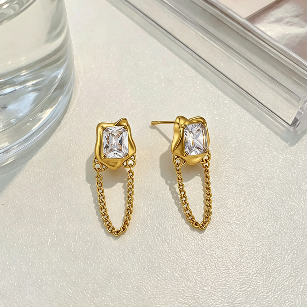 Square Zircon Chain Drop Earrings
