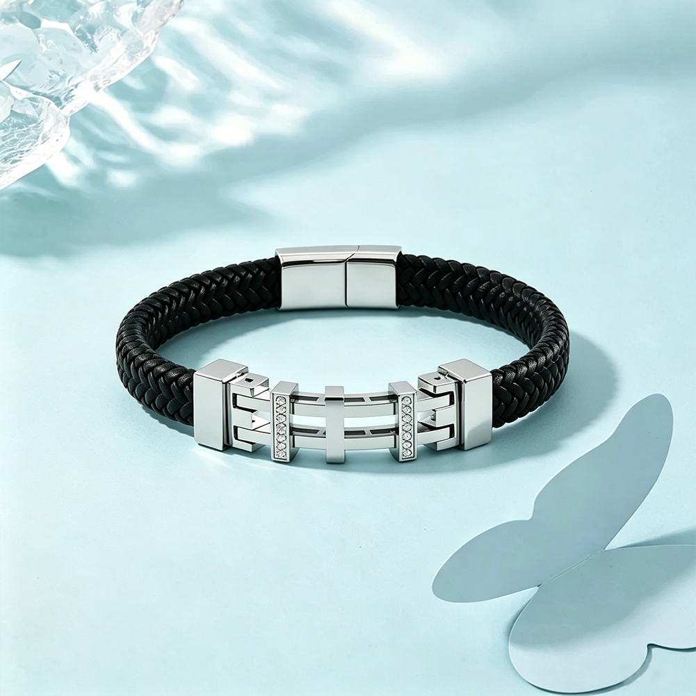 Stainless Steel Leather Braided Bracelet