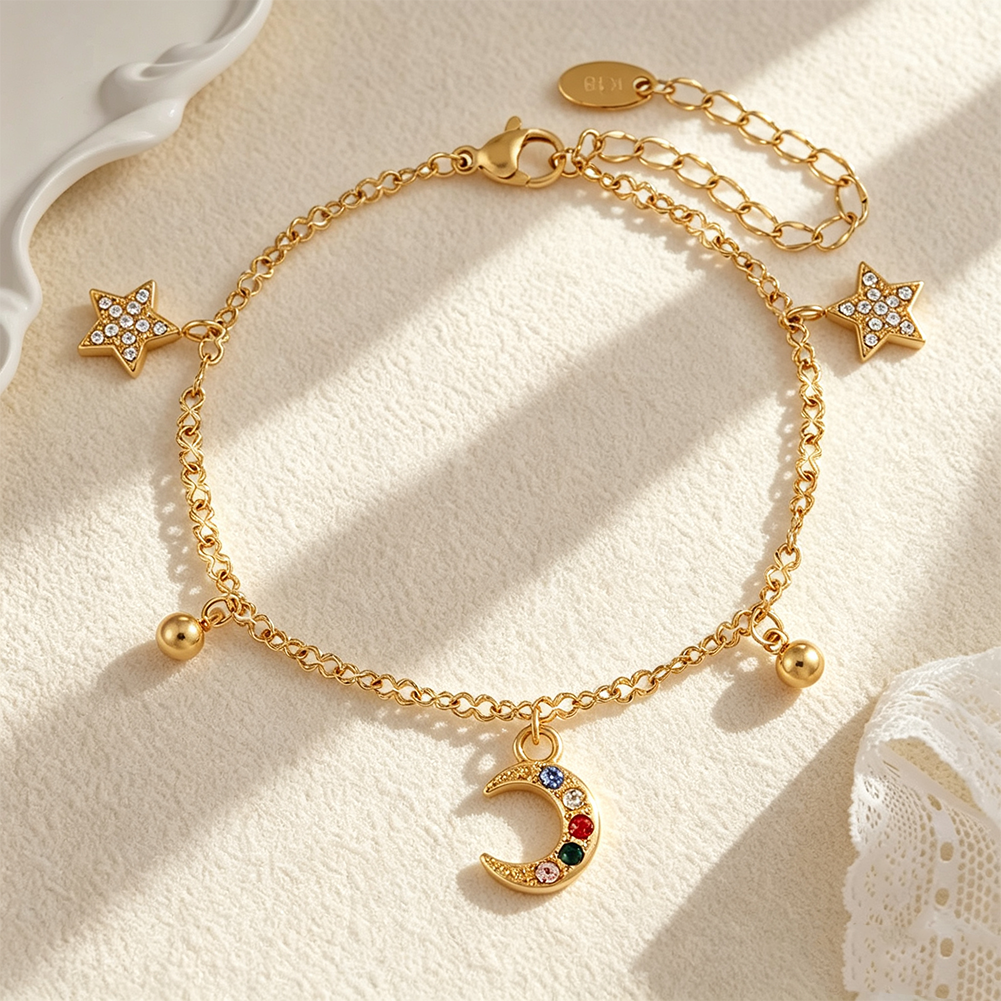 Star Moon Crystal Gold Bracelet
