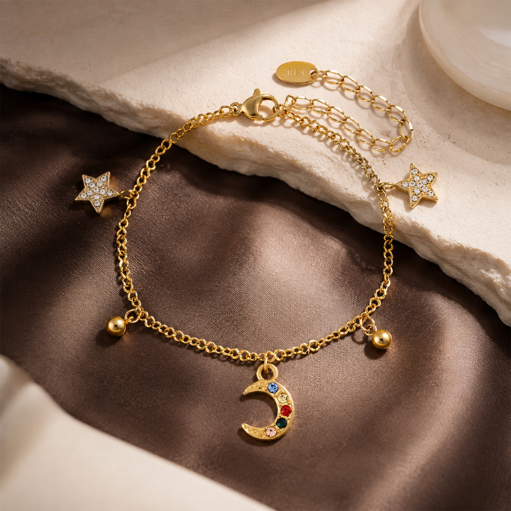 Star and Moon Colorful Lustrous Stone Bracelet