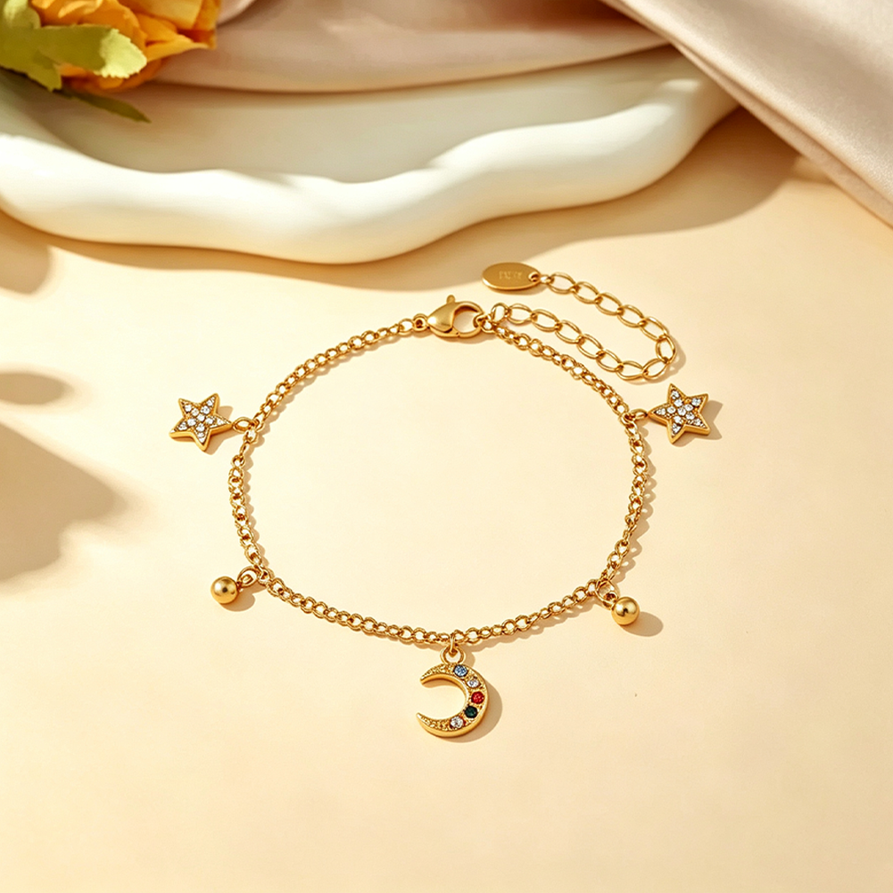 Star and Moon Colorful Lustrous Stone Bracelet