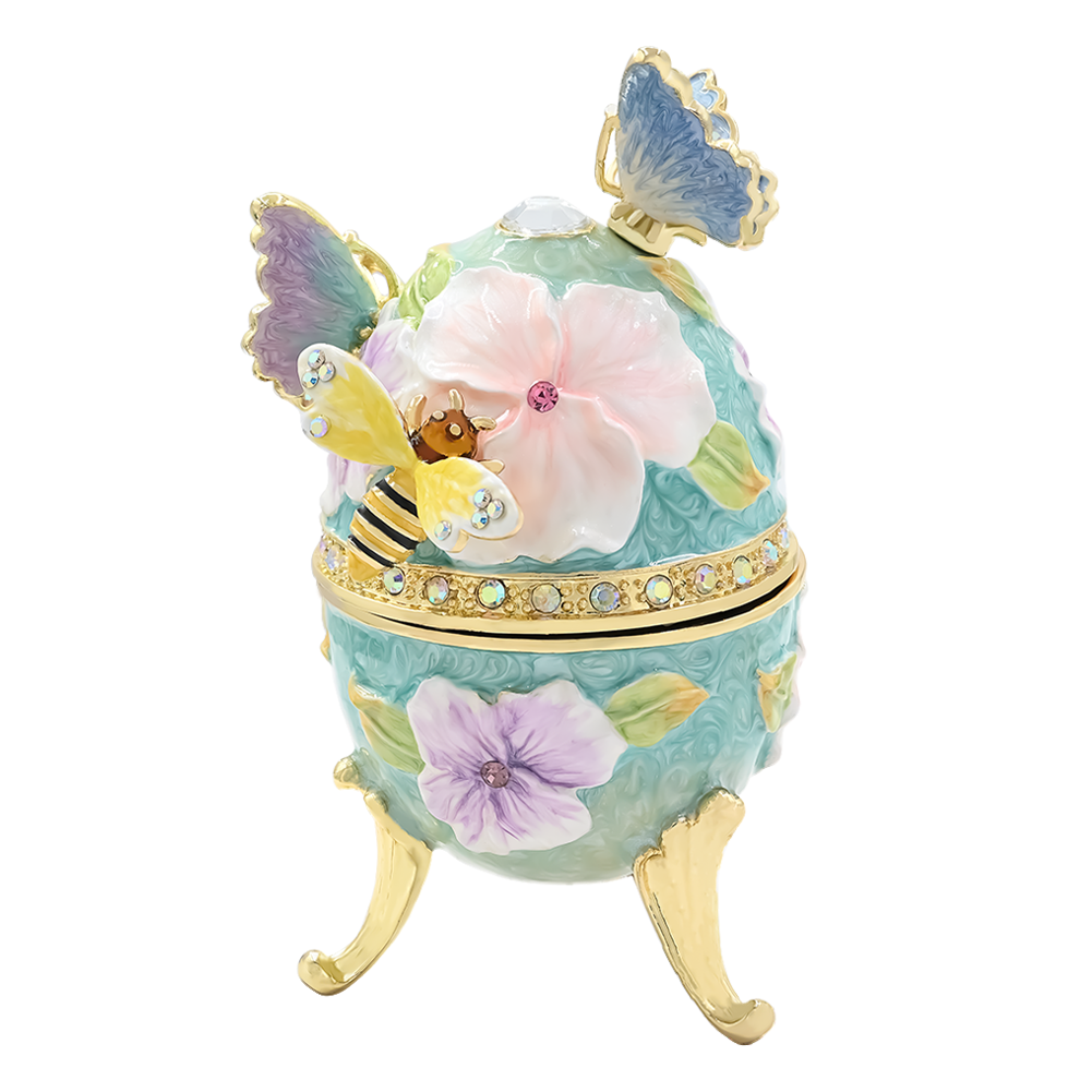 Teal Floral Trinket Egg
