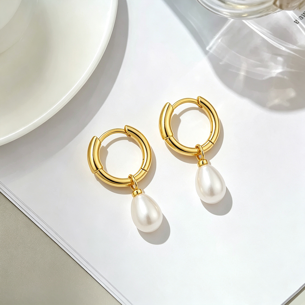 Teardrop Pearl Hoop Earrings