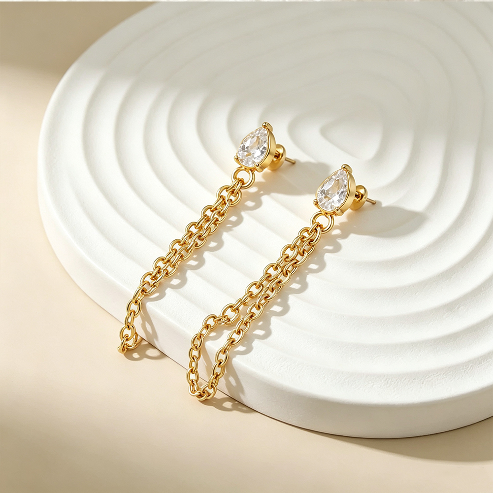 Teardrop Zirconia Chain Earrings