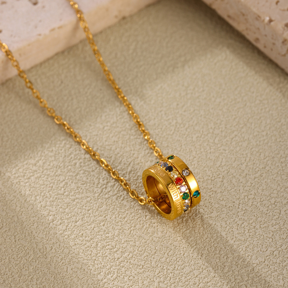 Three-ring diamond-studded stainless steel necklace product picture