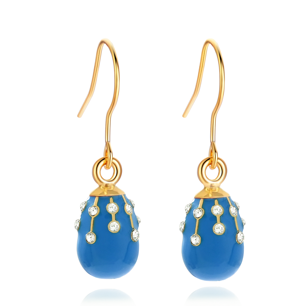 Turkish Blue Diamond Enamel Egg Earrings