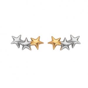 Two Tone 3 Star Stud Earrings