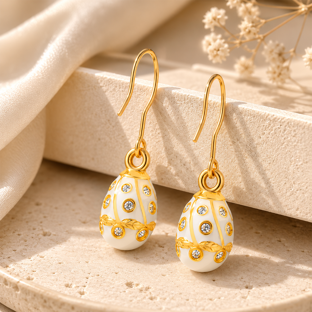 White background with gold stripes earrings