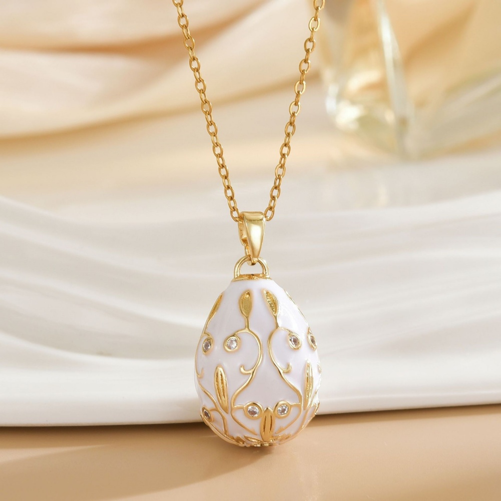 Delicate Enamel Egg Locket Pendant Porcelain Enamel Austrian Crystal Jewelry Daily Wear