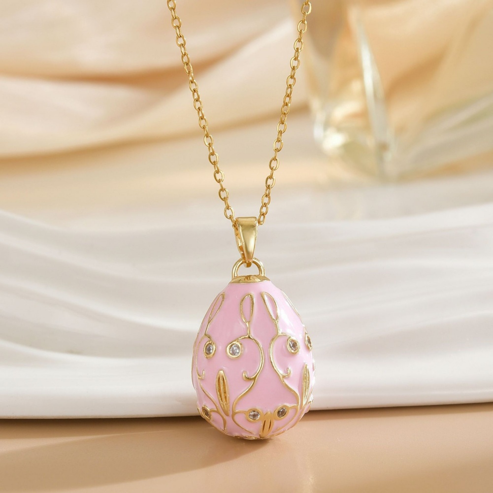 Delicate Enamel Egg Locket Pendant White Porcelain Enamel Austrian Crystal Jewelry