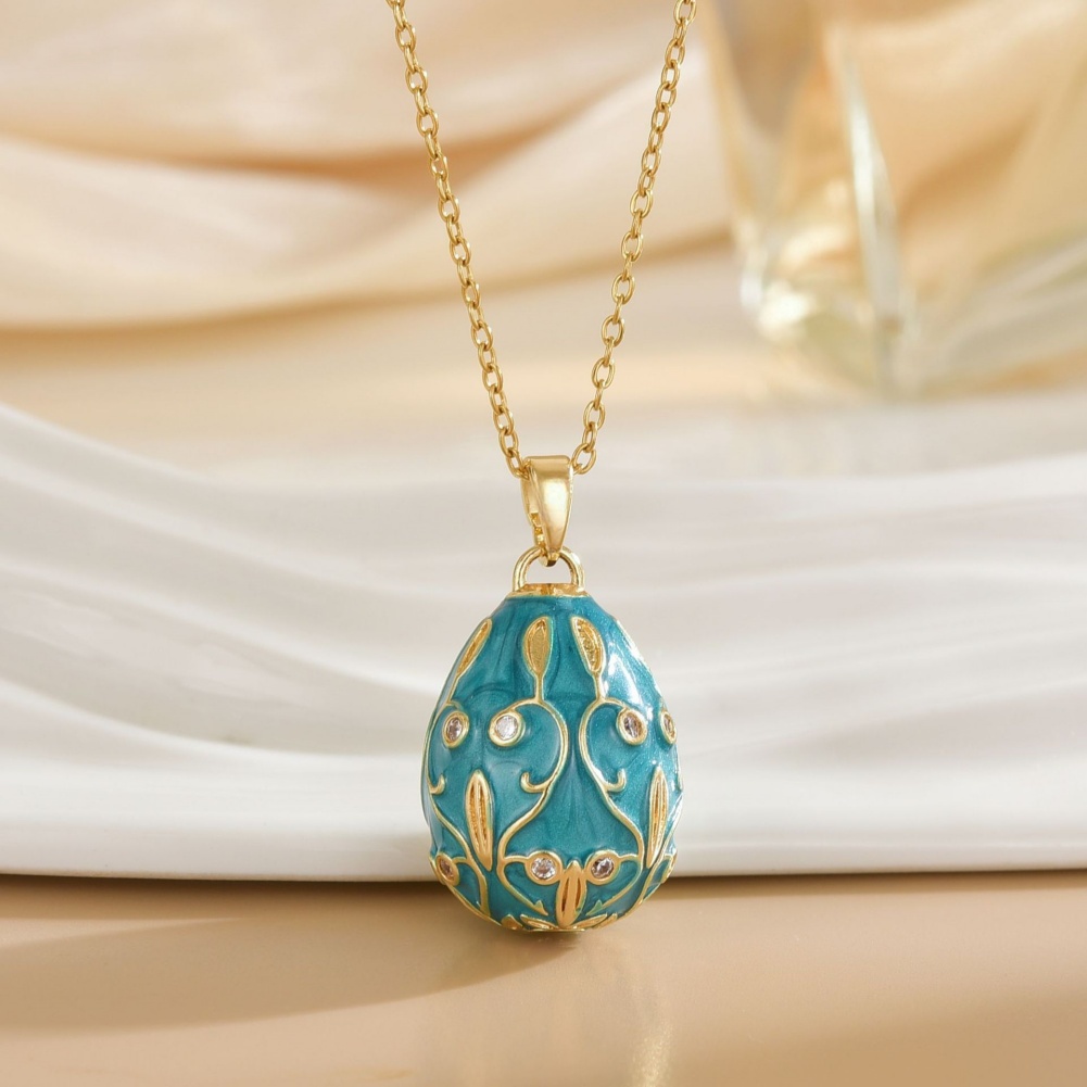 Delicate Enamel Egg Locket Pendant White Porcelain Enamel Austrian Crystal Jewelry