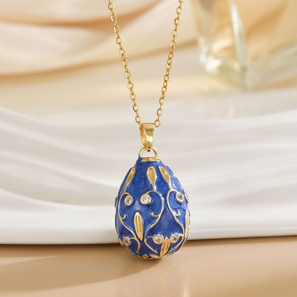Delicate Enamel Egg Locket Pendant White Porcelain Enamel Austrian Crystal Jewelry