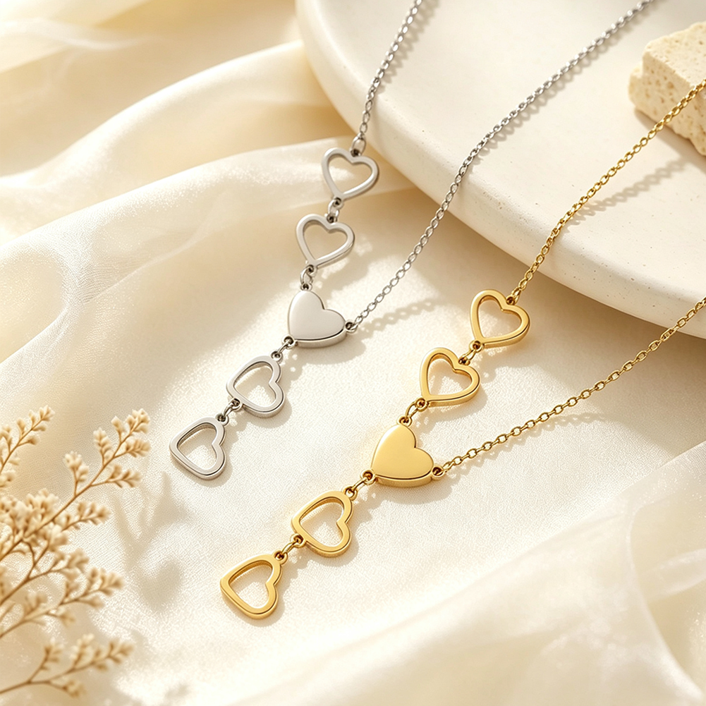 Y-Shaped Stainless Steel Hollow Heart Necklace