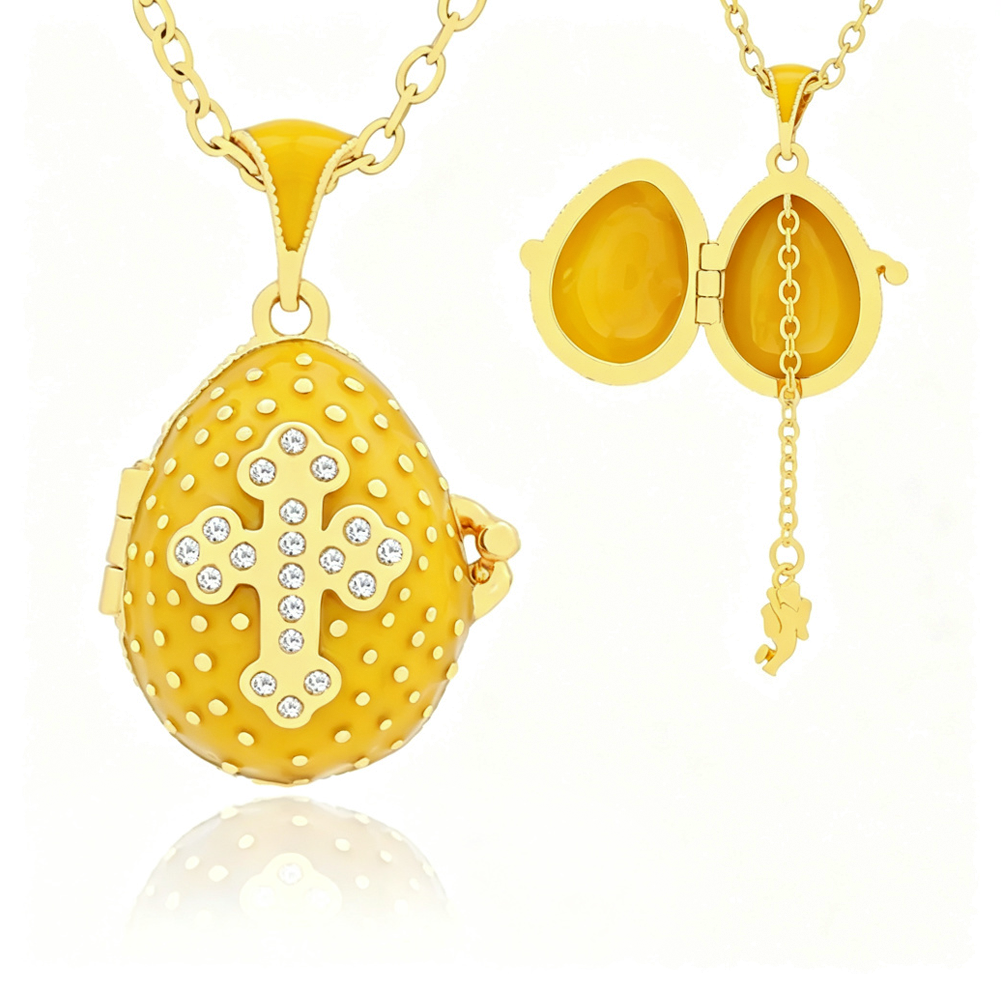 Yellow Pendant with Cross-Shaped Rhinestone