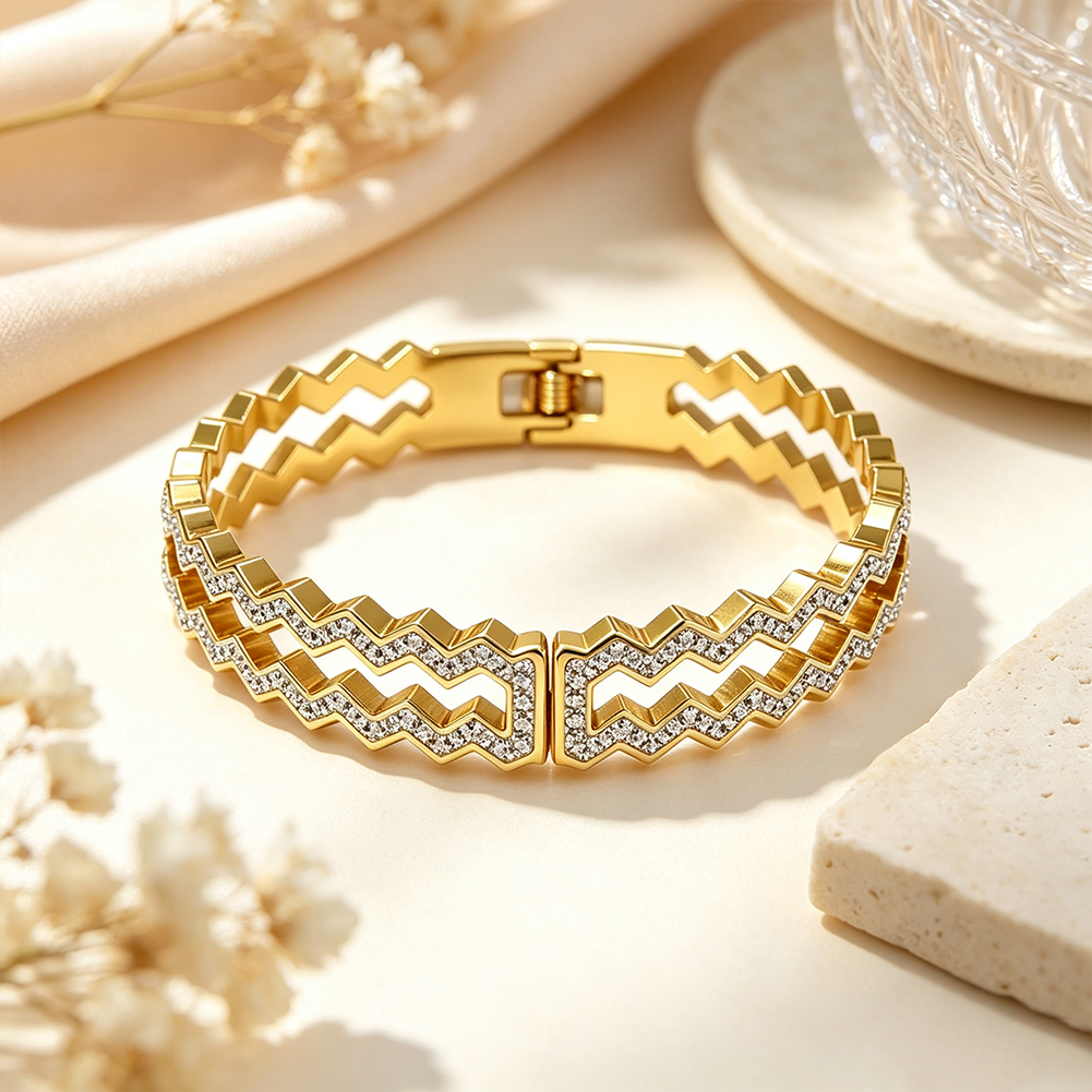 Zigzag CZ Hinged Bracelet