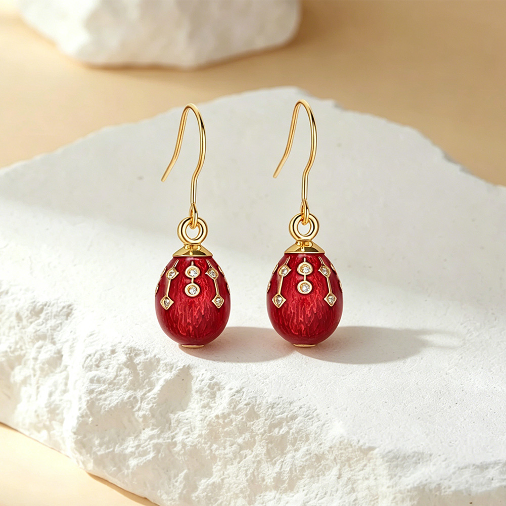enamel copper crystal hook egg earrings