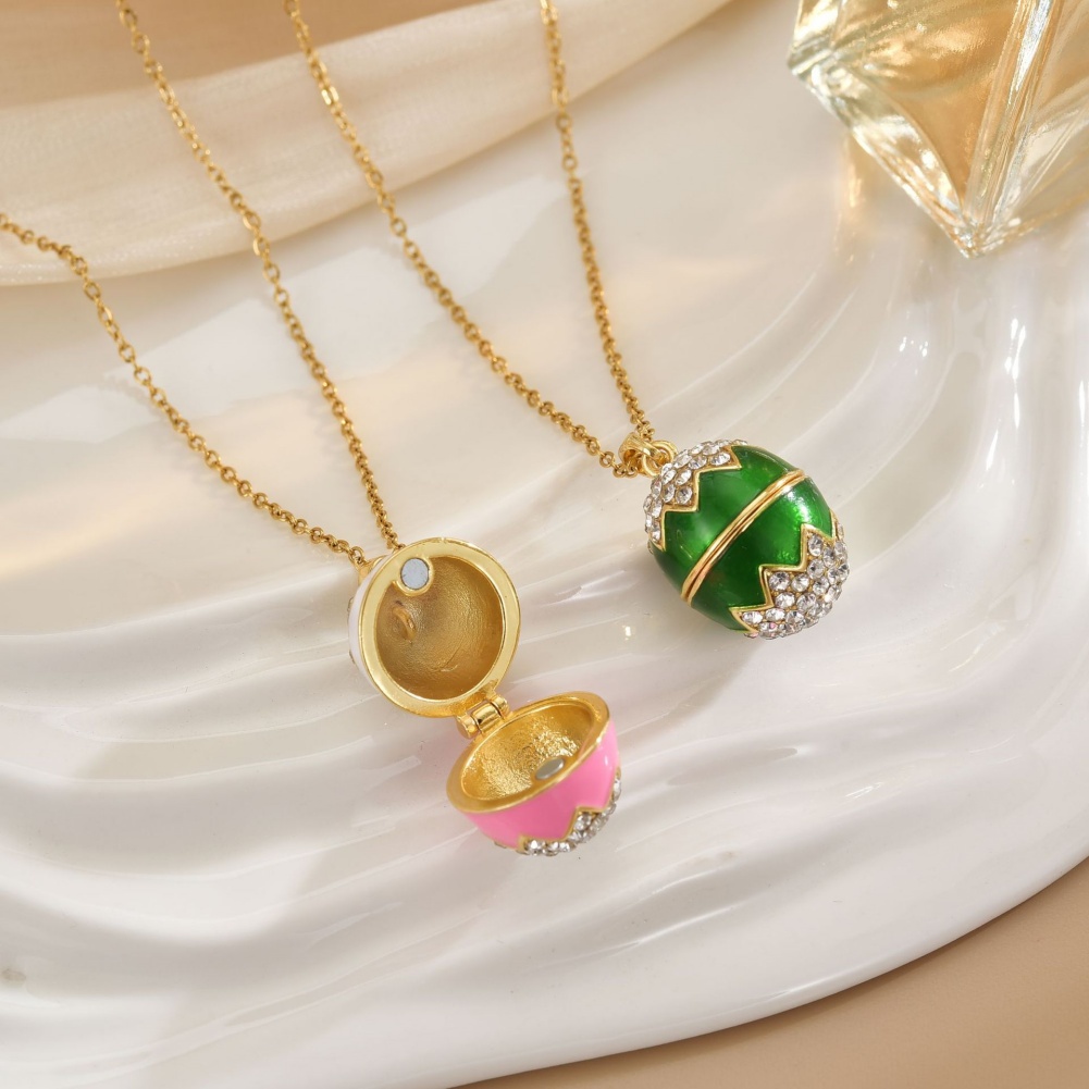 2025 New Year's Easter Egg Enamel Pendant Sweet Style Necklace Accessory Valentine's Day Gift