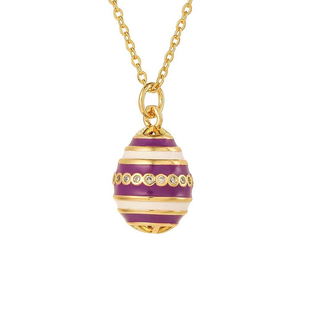 Luxurious Enamel Striped Egg Necklace with Shiny Rhinestone Pendant, Unique Jewelry Gift （purple）