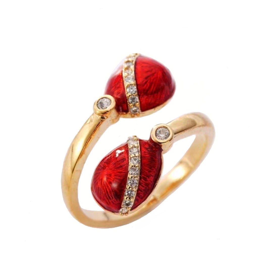 Russian Style Easter gift fashion Fancy Custom Green Enamel Faberge Egg Ring double egg