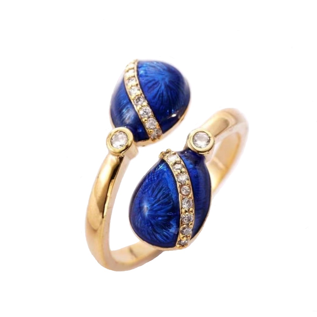 Russian Style Easter gift fashion Fancy Custom Green Enamel Faberge Egg Ring double egg