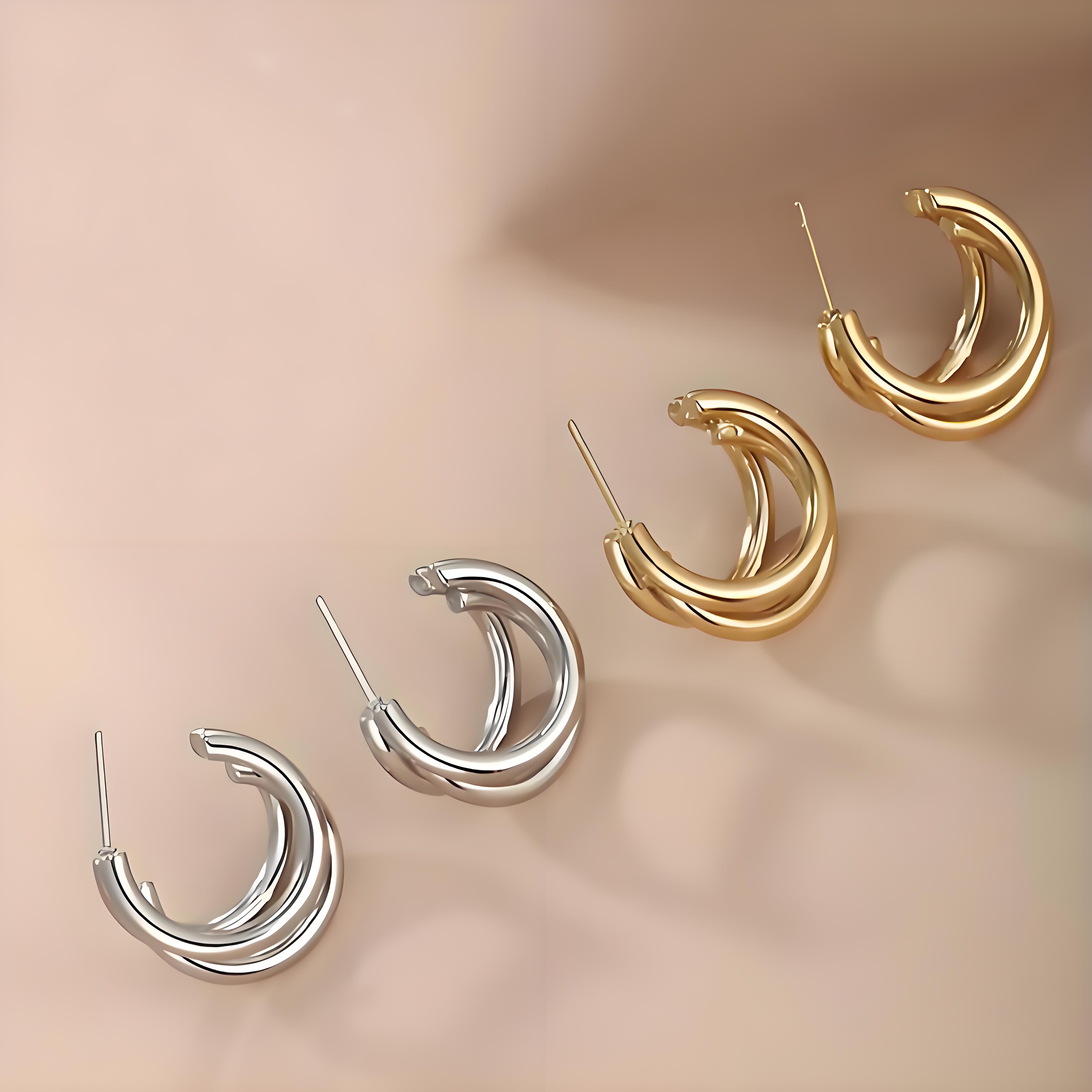 High-end three-ring twisted earrings, 