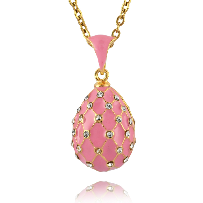 Unique Handcrafted Brass Egg Mesh Pendant Necklace - Blend of Vintage & Contemporary Style粉