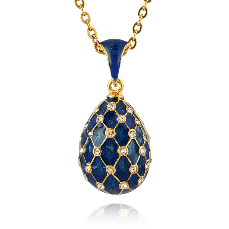 Unique Handcrafted Brass Egg Mesh Pendant Necklace - Blend of Vintage & Contemporary Style蓝