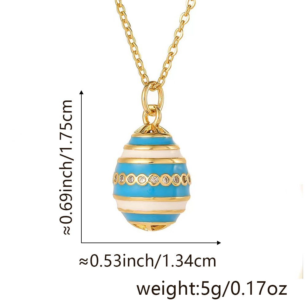 Luxurious Enamel Striped Egg Necklace with Shiny Rhinestone Pendant, Unique Jewelry Gift (Blue)