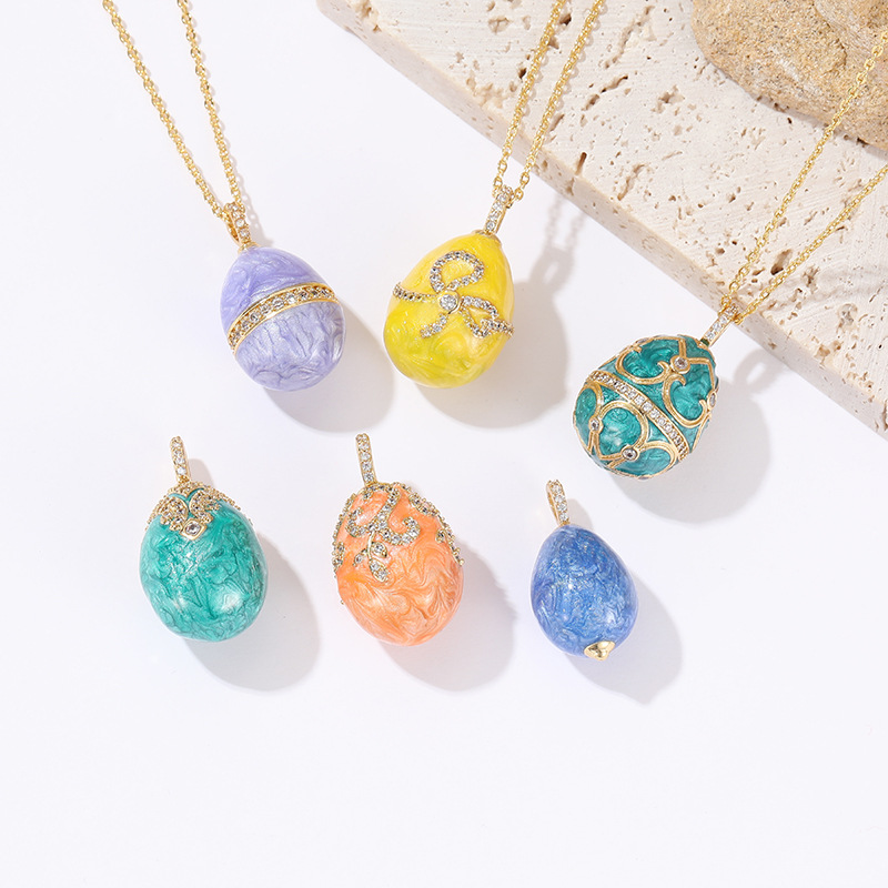 Multicolored Diamond-Inlaid Enamel Egg Pendant Fashionable Clavicle Necklace Personalized Gift