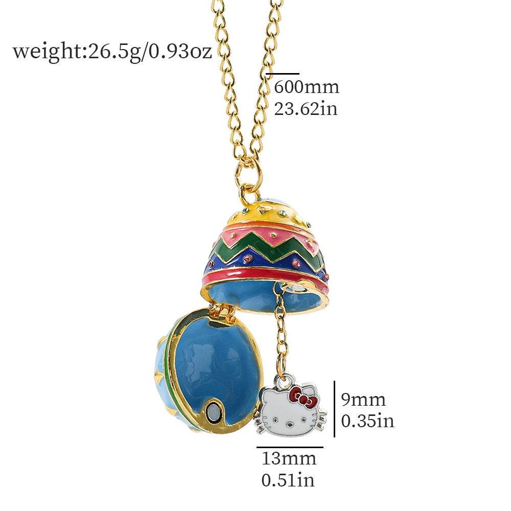 Exquisite Enamel Egg Pendant Necklace with Cartoon Hanging, Unique Design, Ladies' Jewelry Gift