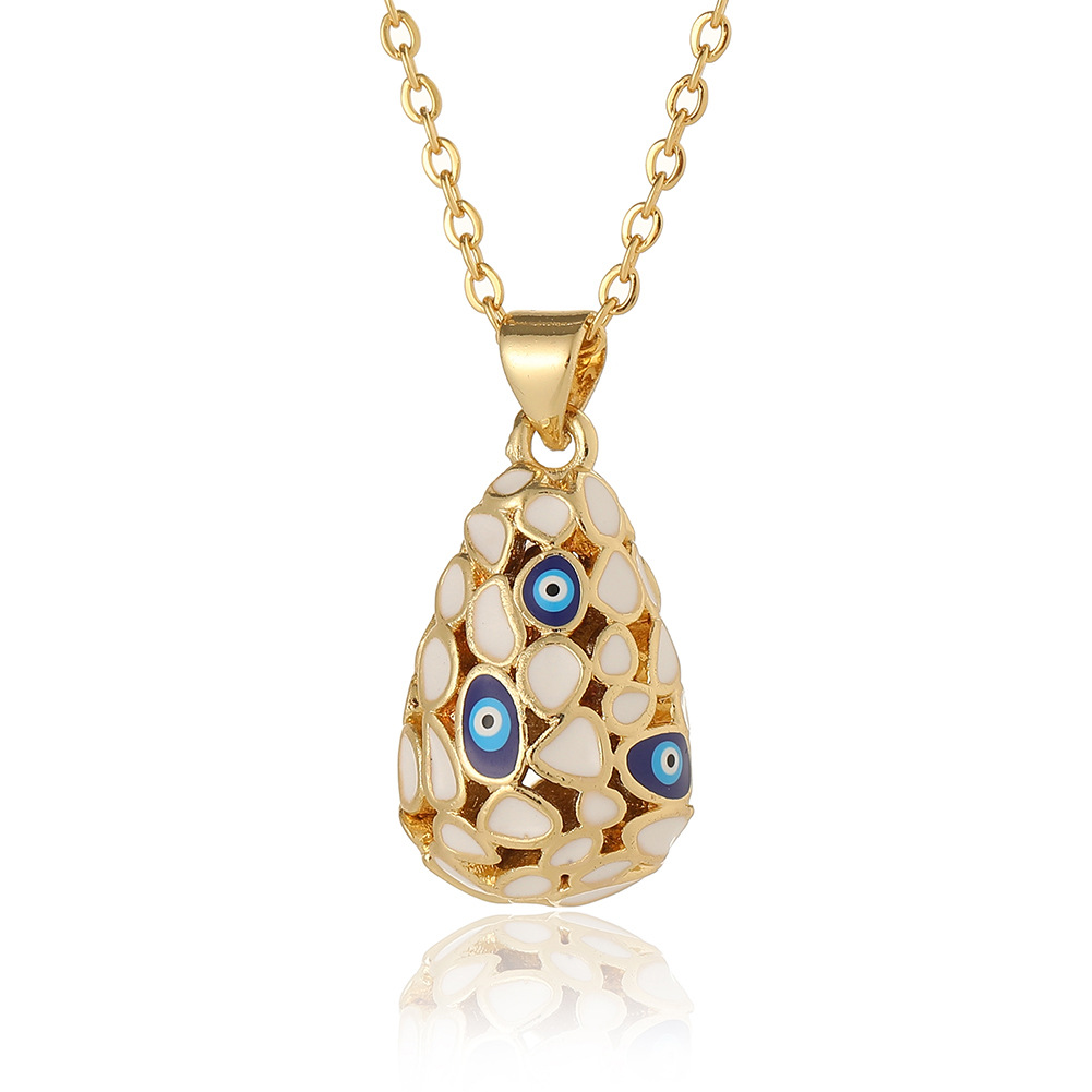 Hollowed-out Demon's Eye Enamel Egg Pendant Necklace Oil Drip Creative Jewelry