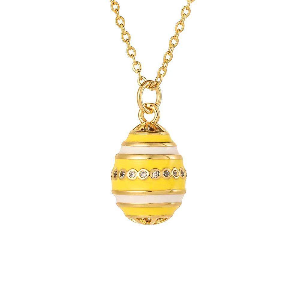Luxurious Enamel Striped Egg Necklace with Shiny Rhinestone Pendant, Unique Jewelry Gift